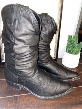 Dingo Amsterdam Black Pointed Toe Leather Heeled Western Cowboy Boots Size 8EW